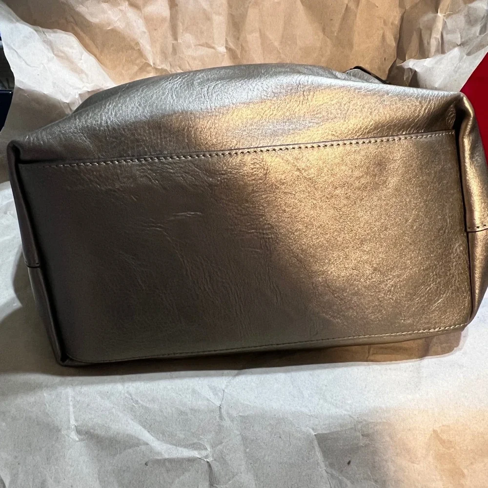 Joy Susan Hobo Bag Metallic Bronze Gold Vegan Leather Buckle Strap NWT